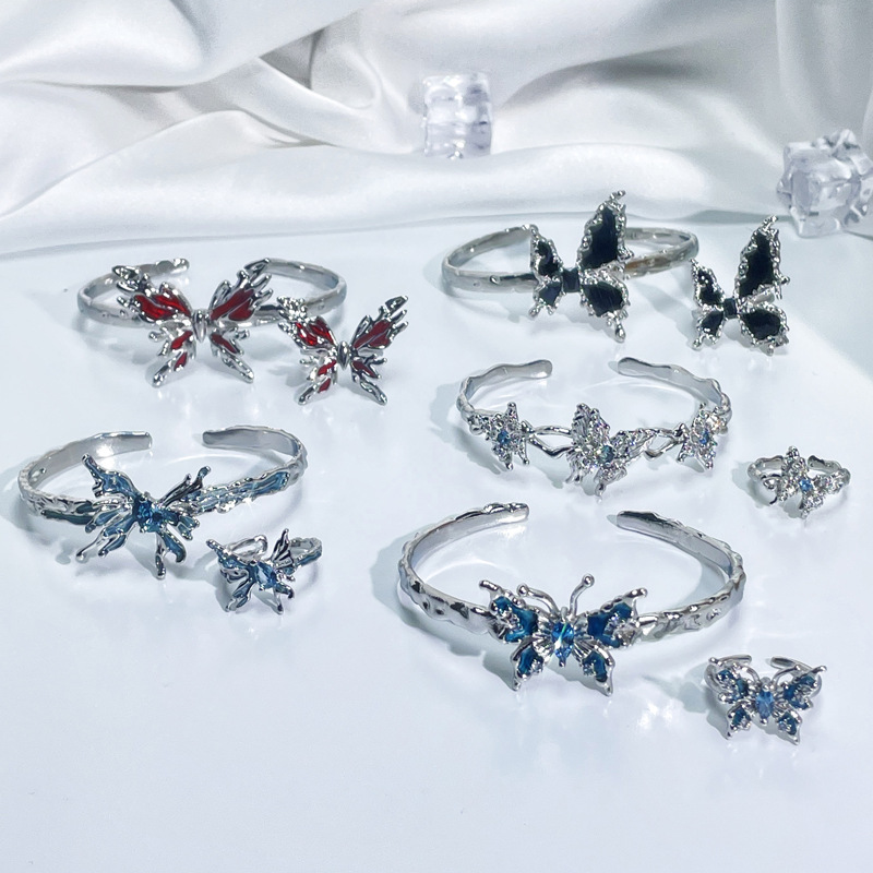 Instagram niche design, butterfly drop glaze temperament, fashionable bracelet, ring set, irregular and personalized_voghion.com