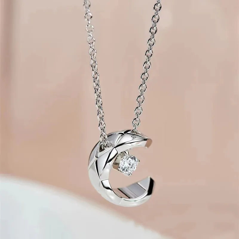 Collana con ciondolo in argento Sterling S Sier Dia Designer per donne Marchio Shing Cristallo Pietra Collane girocollo corte di alta qualità_voghion.com