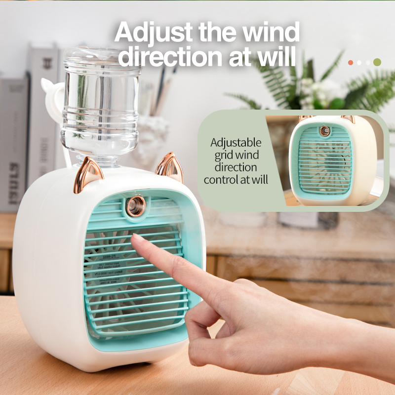 Condizionatore d'aria portatile USB Mini ventilatore di raffreddamento dell'aria Ventilatore di raffreddamento ad acqua con 3 velocità 2 modalità Umidificatore a spruzzo Purificatore per auto Casa_voghion.com