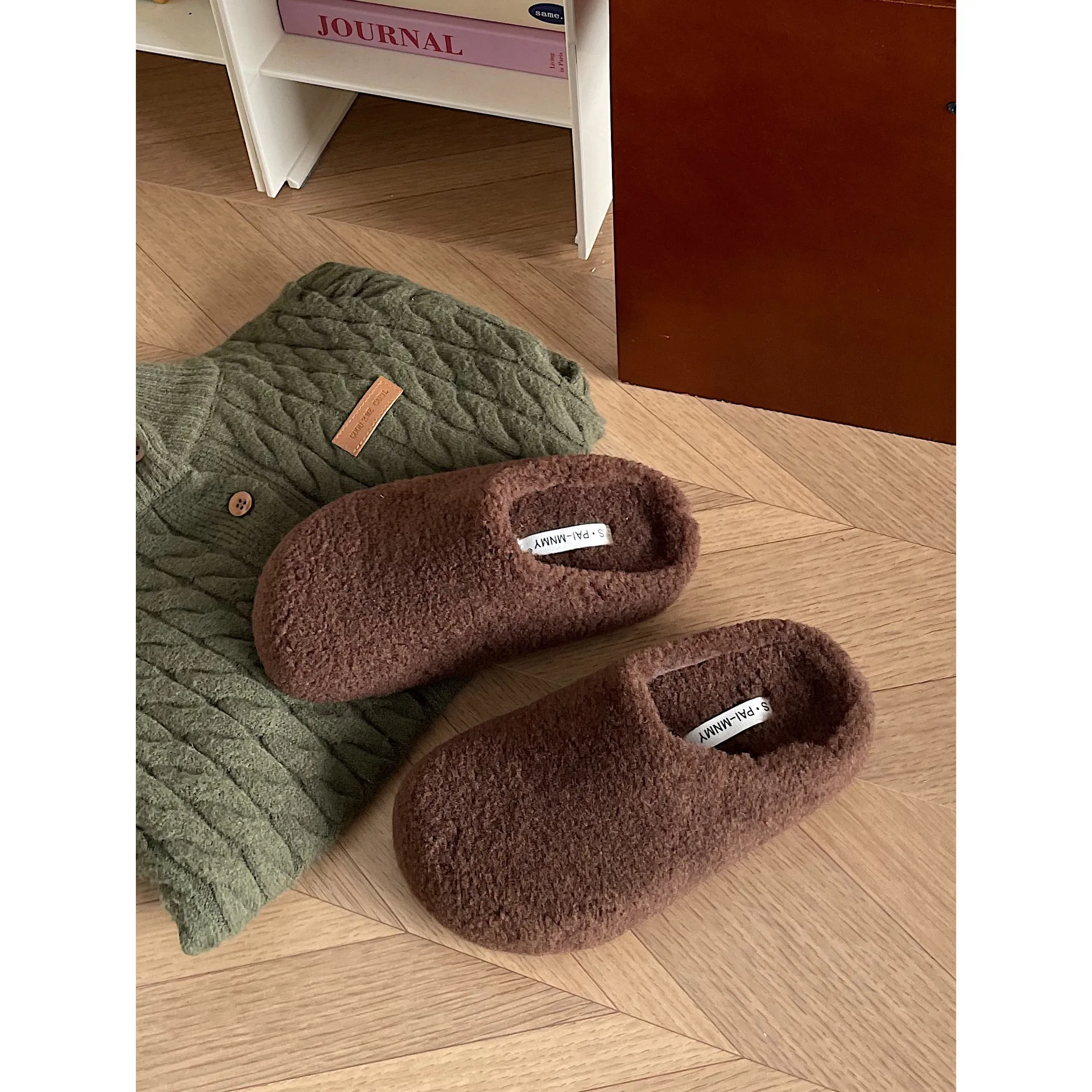 Pantofole donna pelose invernali comode ciabatte a punta chiusa_voghion.com