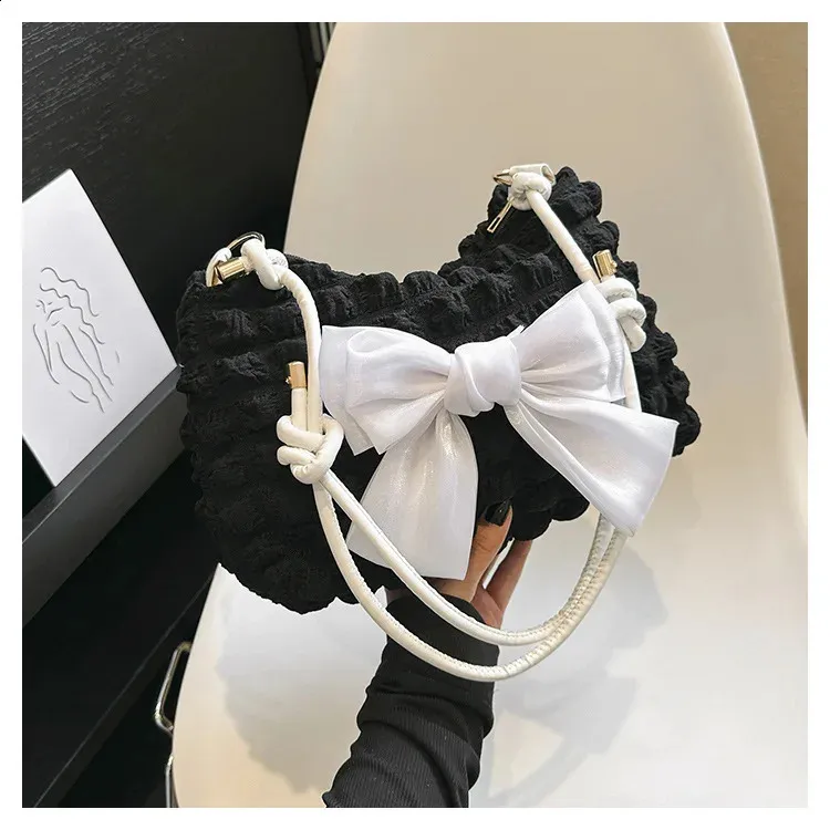 Modische Schultertasche mit Schleife, lässige Umhängetaschen für Damen unter dem Arm, Schleifen-Geldbörse für Damen 240823_voghion.com