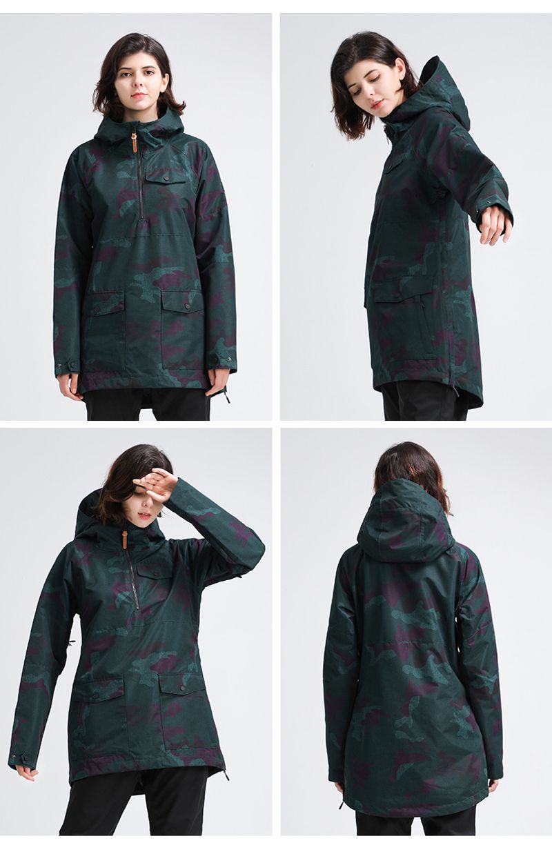 Snowwear women's top waterproof windproof slim body jacket veneer double board outdoor snow suit hoodie_voghion.com