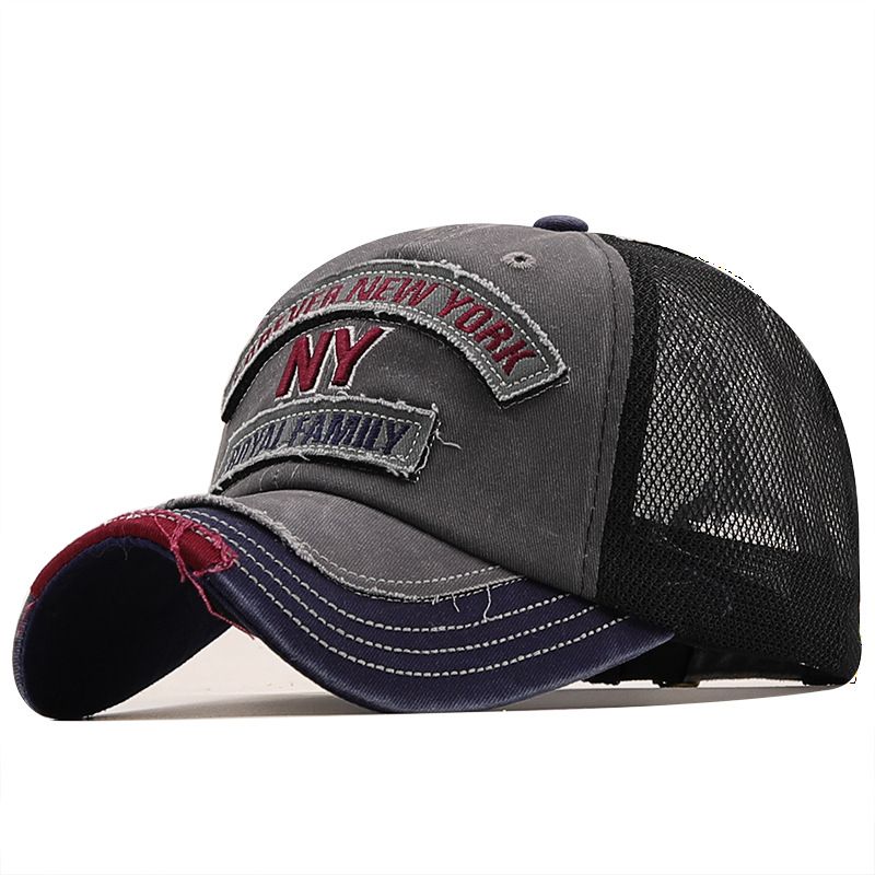 Mesh Baseball Cap With Ny Embroidery Cotton Sun Protection Hat_voghion.com