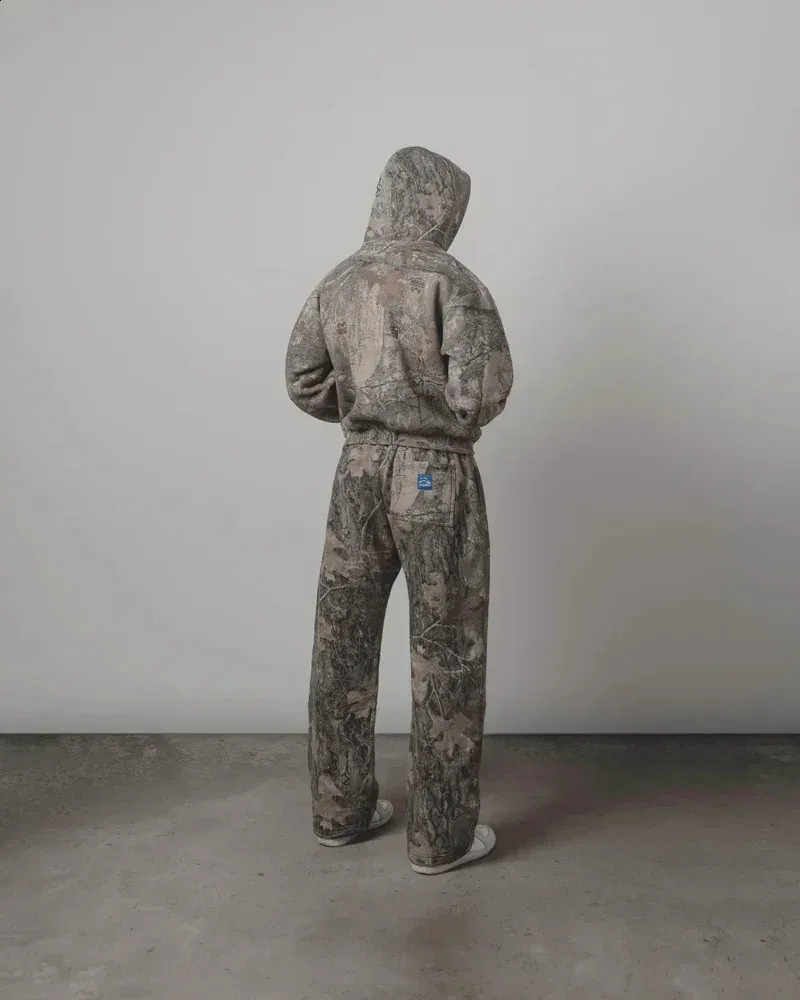 Y2K Streetwear MenCamouflage Padrão Impresso High Street Hip Hop Sweat Homens Oversized Unissex Casual Camo Calças Largas_voghion.com