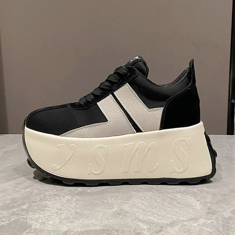 Scarpe sportive casual da donna con tacco alto da 7,5 cm, con zeppa e plateau, in pelle, bianche, comode e robuste_voghion.com