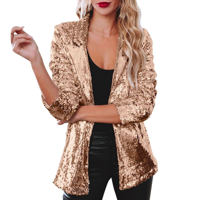 Abbigliamento da donna nuovo stile pendolare cardigan bavero manica lunga paillettes casual abito_voghion.com