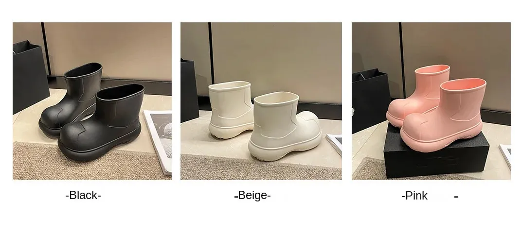 Módní dámské úzké roztomilé venkovní nepromokavé holínky s tlustou podrážkou z EVA, jednoduché a praktické 241031_voghion.com