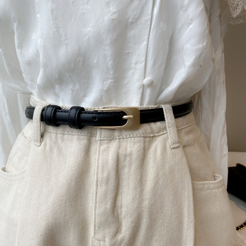 Traje de mujer PU pequeño para mujer Cien pantalones vaqueros casuales con decoración juvenil con cinturón de espagueti para mujer_voghion.com