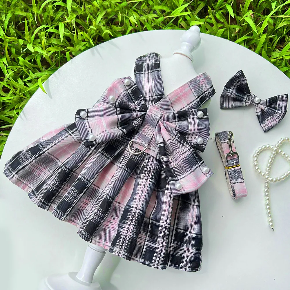 2025 neue Gurt Seil liefert JK Plaid Rock Walking Hund Katze Weste Haustier Kleidung mit Pulg Seil_voghion.com
