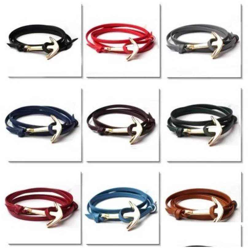 Braccialetto Charm Mticolor in pelle fatto a mano, braccialetti avvolgenti autentici con polsino regolabile, consegna a goccia con ancora per nave, gioielli Br_voghion.com