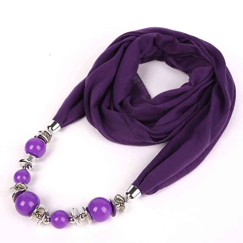 Sciarpa da donna, sciarpa con scialle, collana con ciondolo con perline, sciarpa etnica in chiffon tinta unita, con nappa_voghion.com