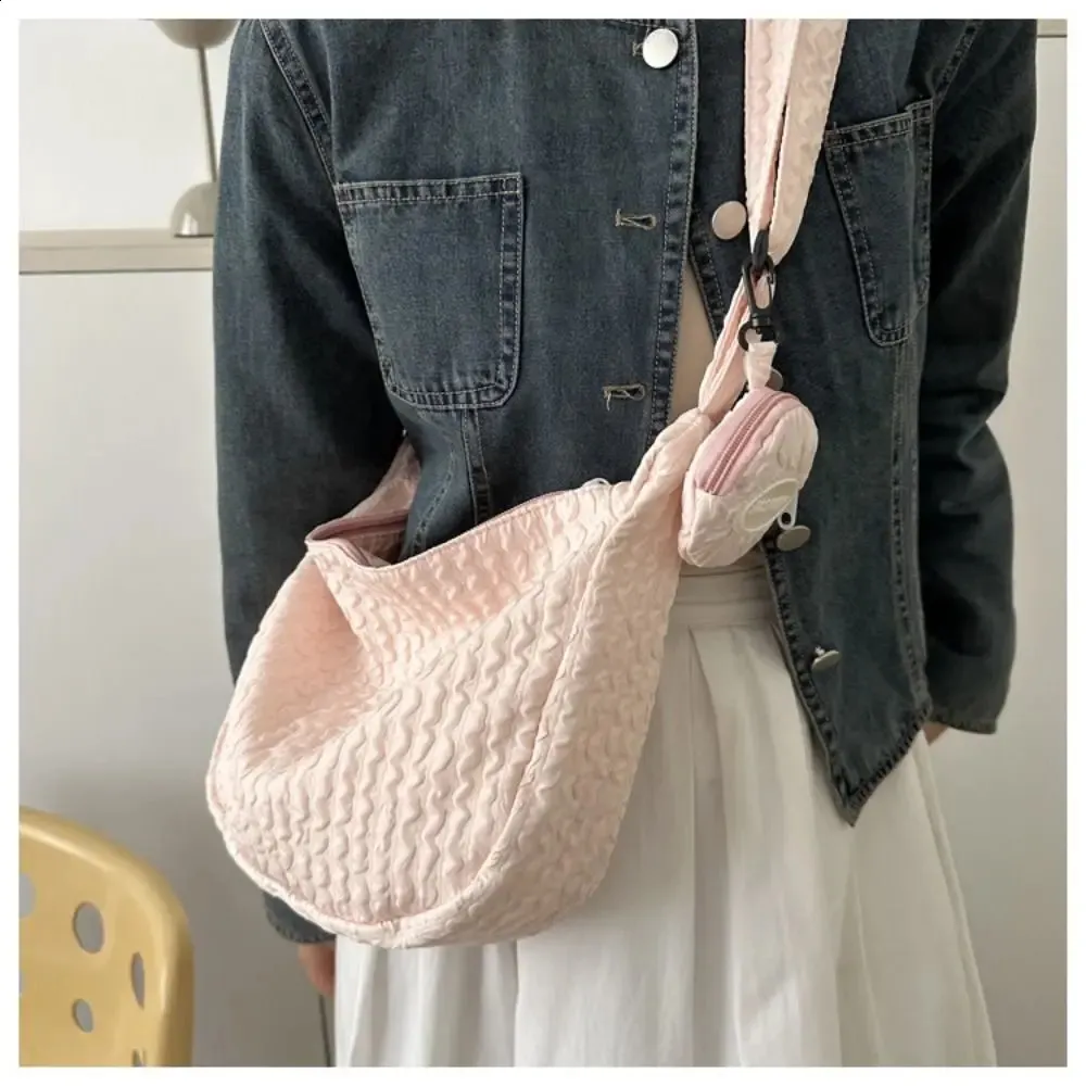 Ruched Crossbody Shoulder Bag For Women Nylon Pleated Satchel_voghion.com