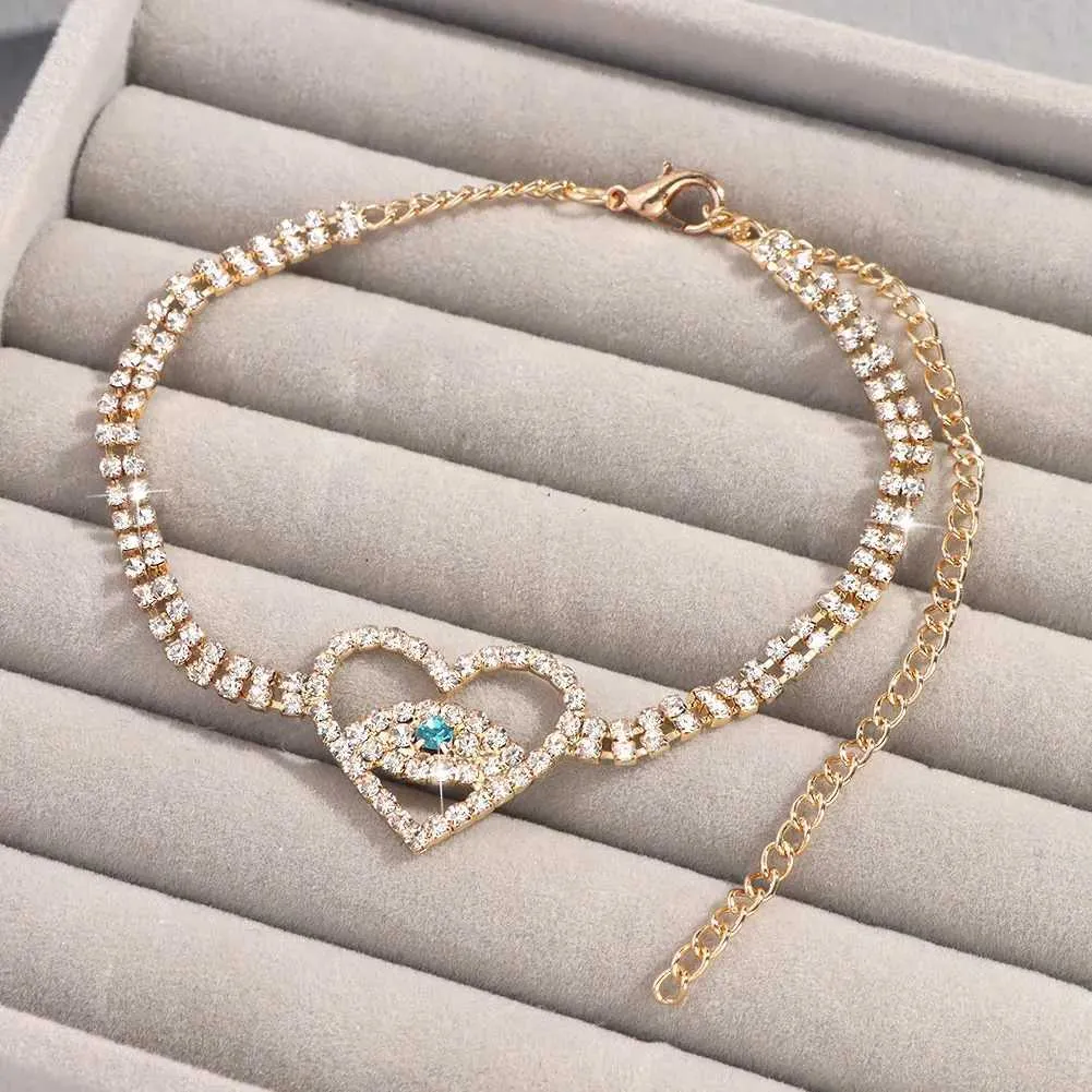 Anklets Blue Diamond Heart Evil Eye Womens Sier Crystal Tennis Ankle Bracelet Fashion Statement JewelryL2403_voghion.com