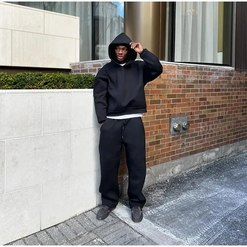 Lässige, einfarbige Paare mit Kapuze und lockerer Jogginghose, 2-teiliger Anzug für männliche Herbst-Jogging-Sweatshirt-Hosen-Outfits_voghion.com
