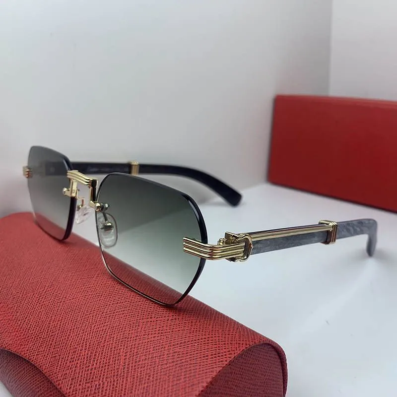 Designer Sunglasses For Men Rectangular Metal Rimless Gold Frame_voghion.com