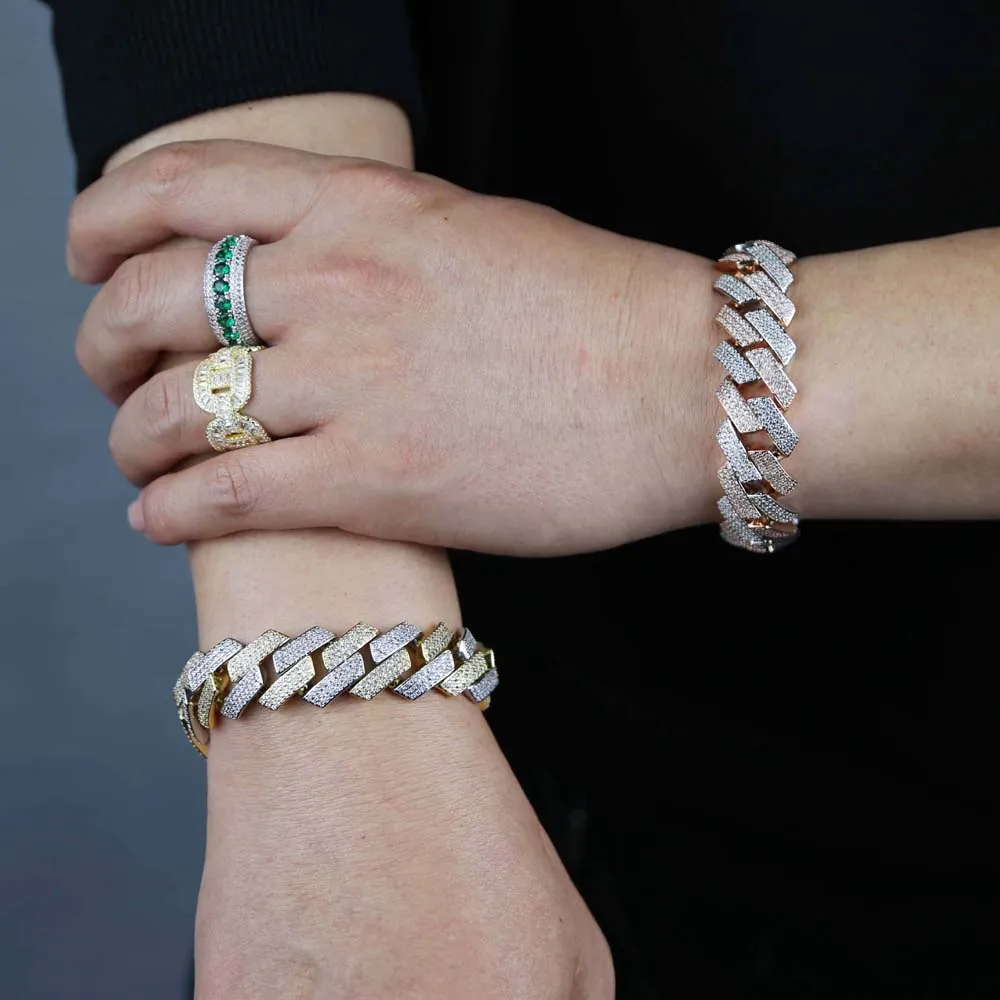 Cuban Link Chain Necklace And Bracelet Set For Men 19mm Iced Out_voghion.com