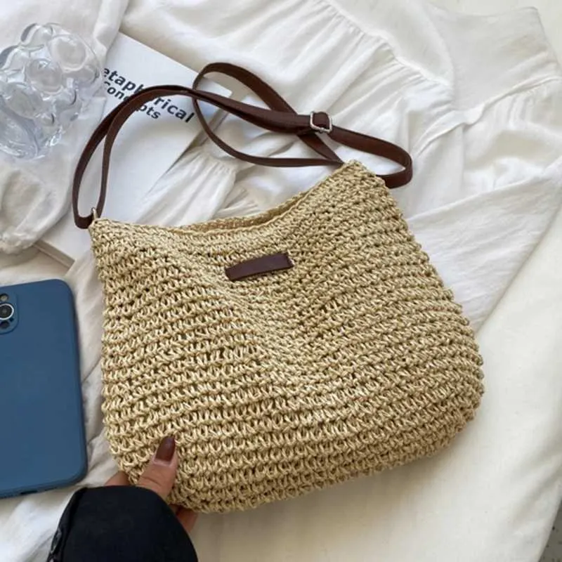 Sac à bandoulière tissé en paille pour l'été, sac à main de grande capacité pour les vacances à la plage, le shopping, les messages_voghion.com