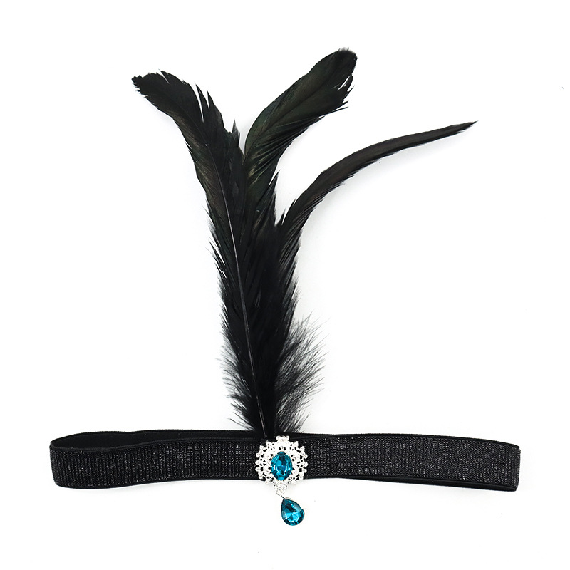 Festa di Halloween per single con accessori per capelli neri Fascia per capelli con piume a sfera Gatsby degli anni '20_voghion.com