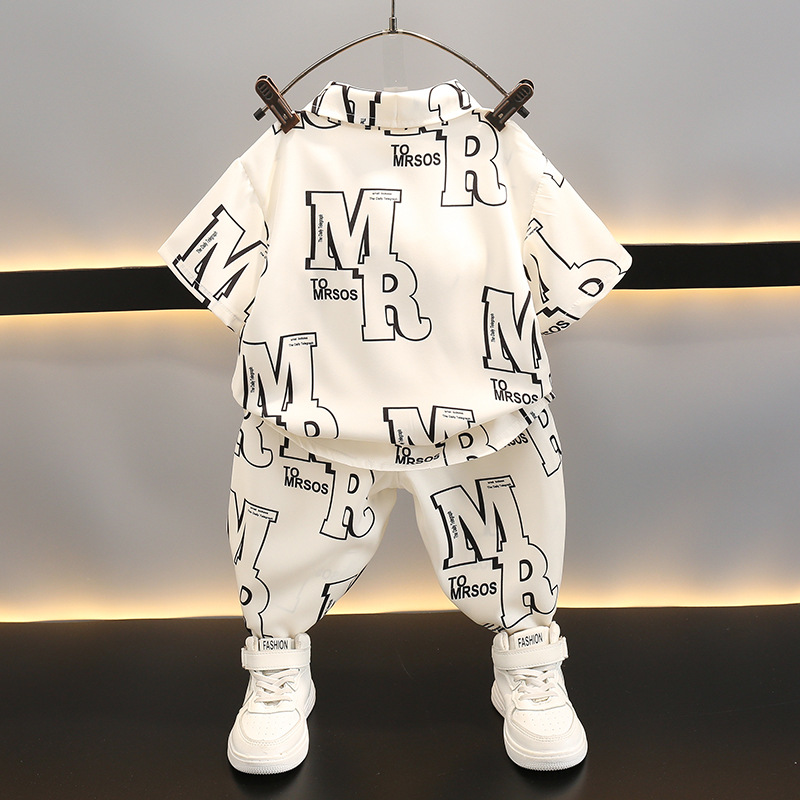 Ensemble chemise garçon 2025, nouveauté tendance et stylée : chemise à manches courtes et pantalon long pour bébé, tenue d'été_voghion.com