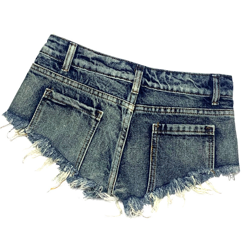 2025s Short Studded Denim Shorts Ultra Low Waist Hot Punk Style Nightclub Women's Pants Frayed Edges Distressed Washed_voghion.com