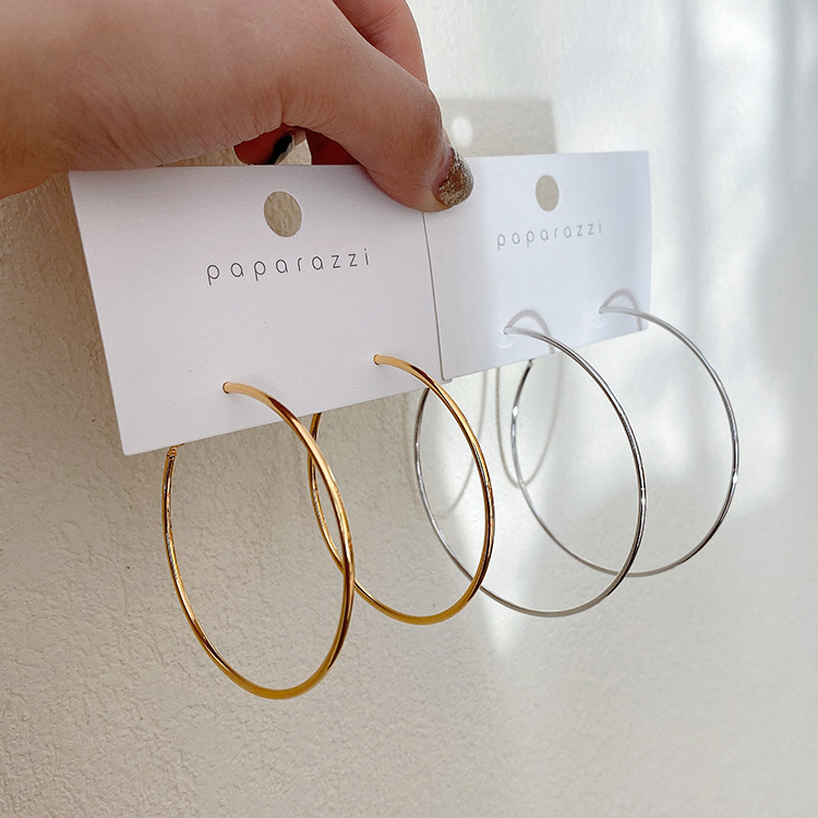 S925 Needle Circle Retro Exaggerated Ring Earrings Large Ear Ring Metal Thin Earrings Large Circle Women