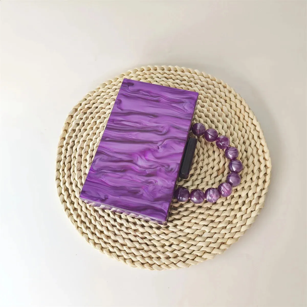 Lila Perlengriff an der Oberseite Acrylbox Clutches Umhängetasche Damen Damen Crossbody Telefon Abend Mini Party Taschen_voghion.com