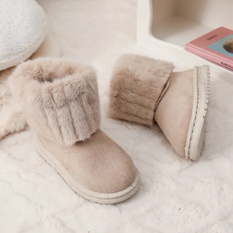 Stivali invernali per bambine, taglia media e grande, in pelle scamosciata, caldi e morbidi, con pelliccia, per bambini, taglie dalla 25 alla 36._voghion.com