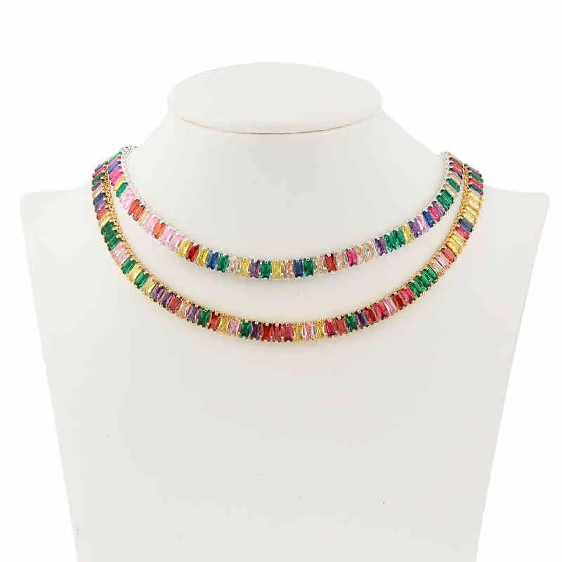 Women Gold Cz Colorful Choker Necklace Shiny Rainbow Crystal Zircon Tennis Chain Statement Jewelry Dropshipping_voghion.com