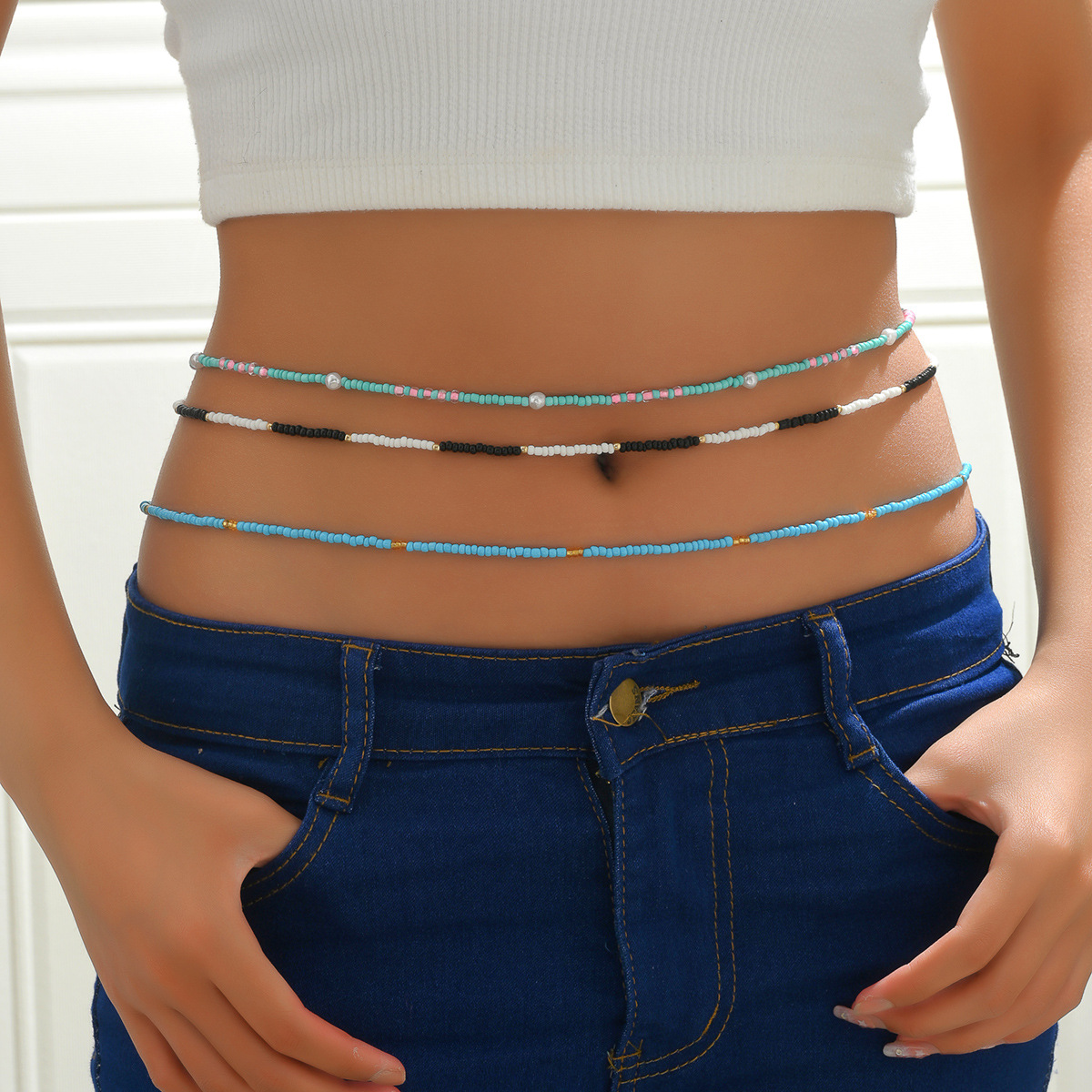 Jewelry Bohemian shell tassel waist ethnic style rice bead beaded adjustable body chain_voghion.com