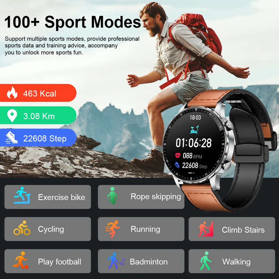 Magnetic Leather Strap Smartwatch With Bluetooth Calling For Men_voghion.com