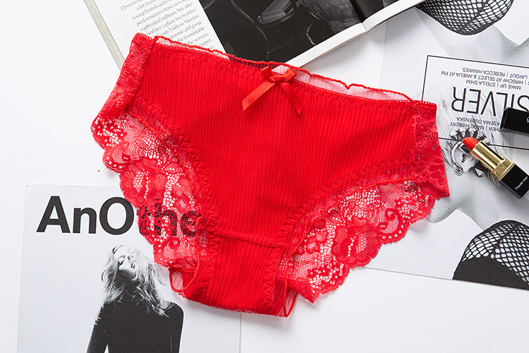 Calcinha feminina sexy rendada cintura baixa calcinha plissada com laço_voghion.com