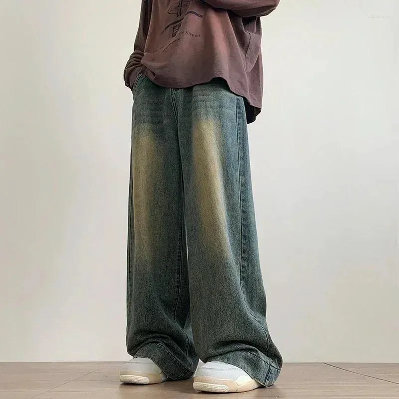 Moške kavbojke Y2K moške korejske priložnostne grunge modre cargo hlače vrečaste vintage ulične modre široke hlače iz pranega jeansa, prevelike_voghion.com