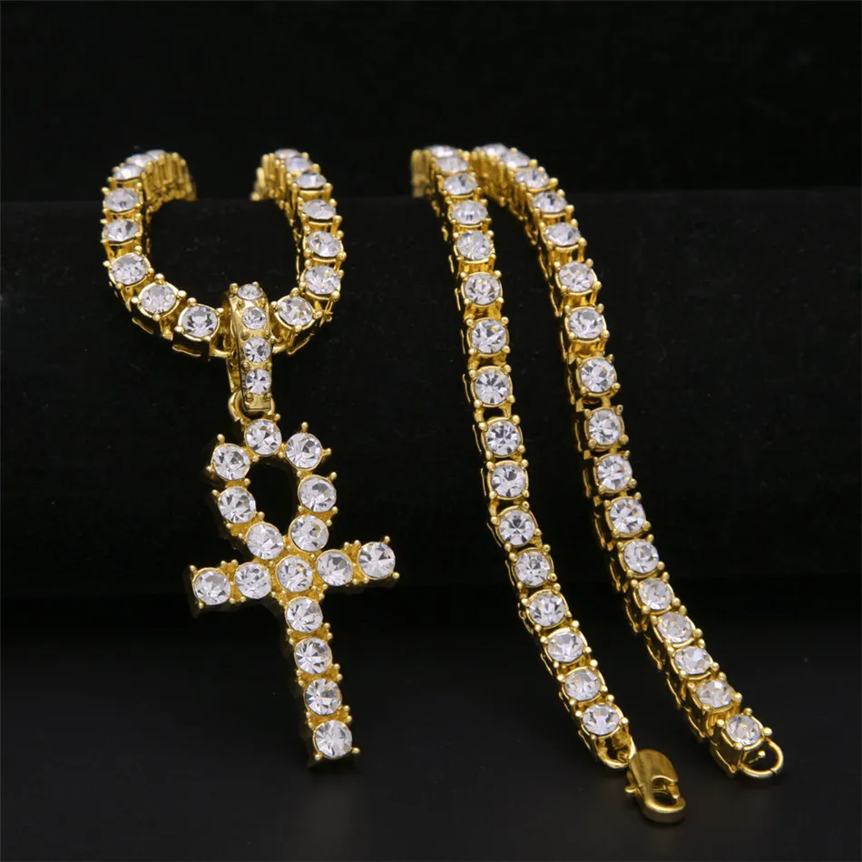 Collana con ciondolo in lega Hip Hop con ciondolo in argento Ankh egiziano, con cristallo Rhie, chiave della vita, croce egizia, catena_voghion.com