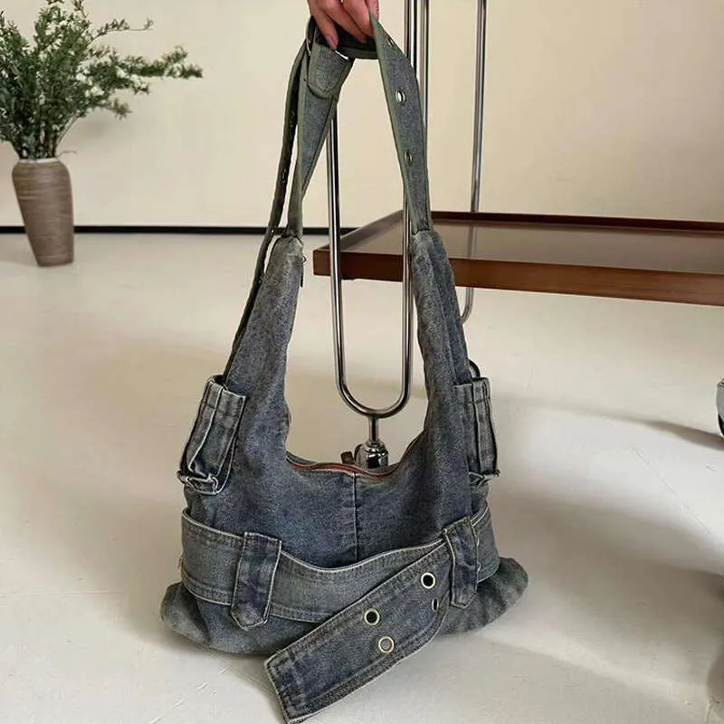 Bolsa de ombro feminina vintage jeans punk da moda, bolsa de mão grunge de rua Y2k, bolsa de mão retrô gótica casual para meninas, bolsas de axila_voghion.com