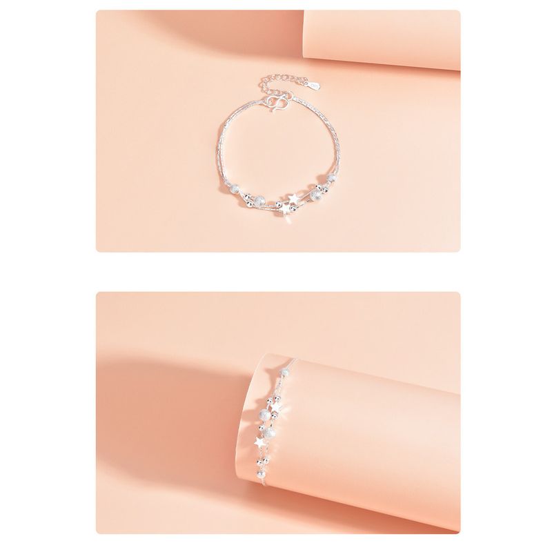 Bracciale Planet da donna, edizione coreana, temperamento, moda studentesca, perline rotonde, doppio strato, decorazione a mano, argento_voghion.com