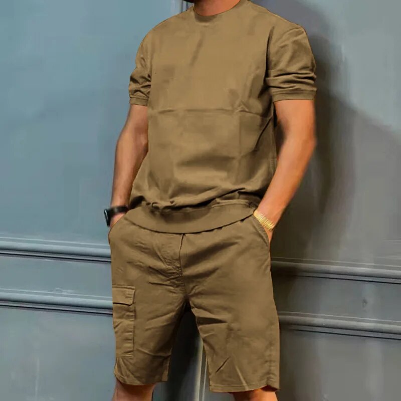 2024 New Summer Men's Sports Multi-Bag Pants Trendy Casual Short-Sleeved Shorts Personalized Suit_voghion.com