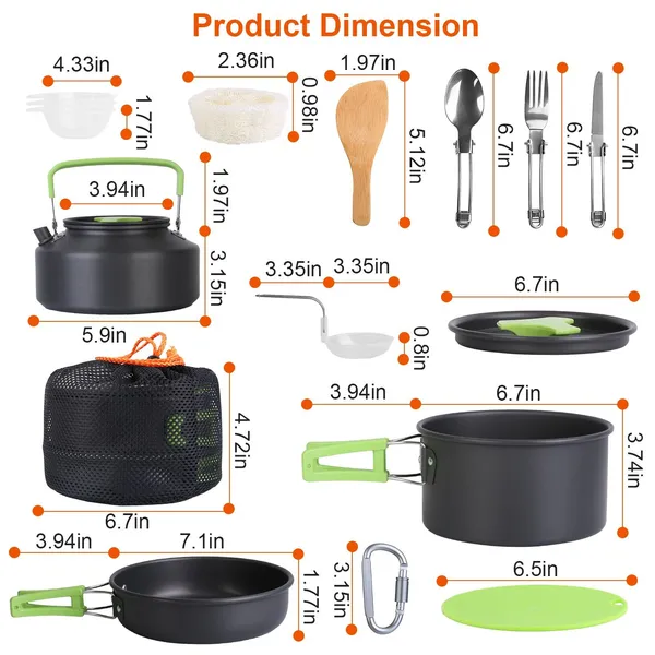 45Pcs Outdoor Cooking Kit With Aluminum Pots, Pan, Kettle, Utensils, Cutting Board, Carabiner, Spatula, Bowls, Knife_voghion.com