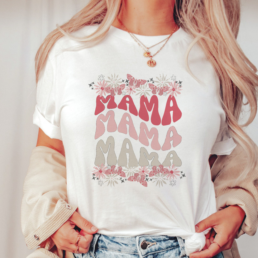 Women's trend mama Mother's Day pattern print round neck short-sleeved T-shirt women's top_voghion.com