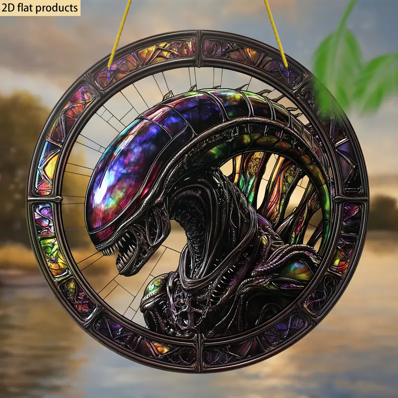 Alien Suncatcher - 8" Round Acrylic Decor. Whimsical Spring/summer Wall Art For Window, Porch Or As A Housewarming Gift._voghion.com