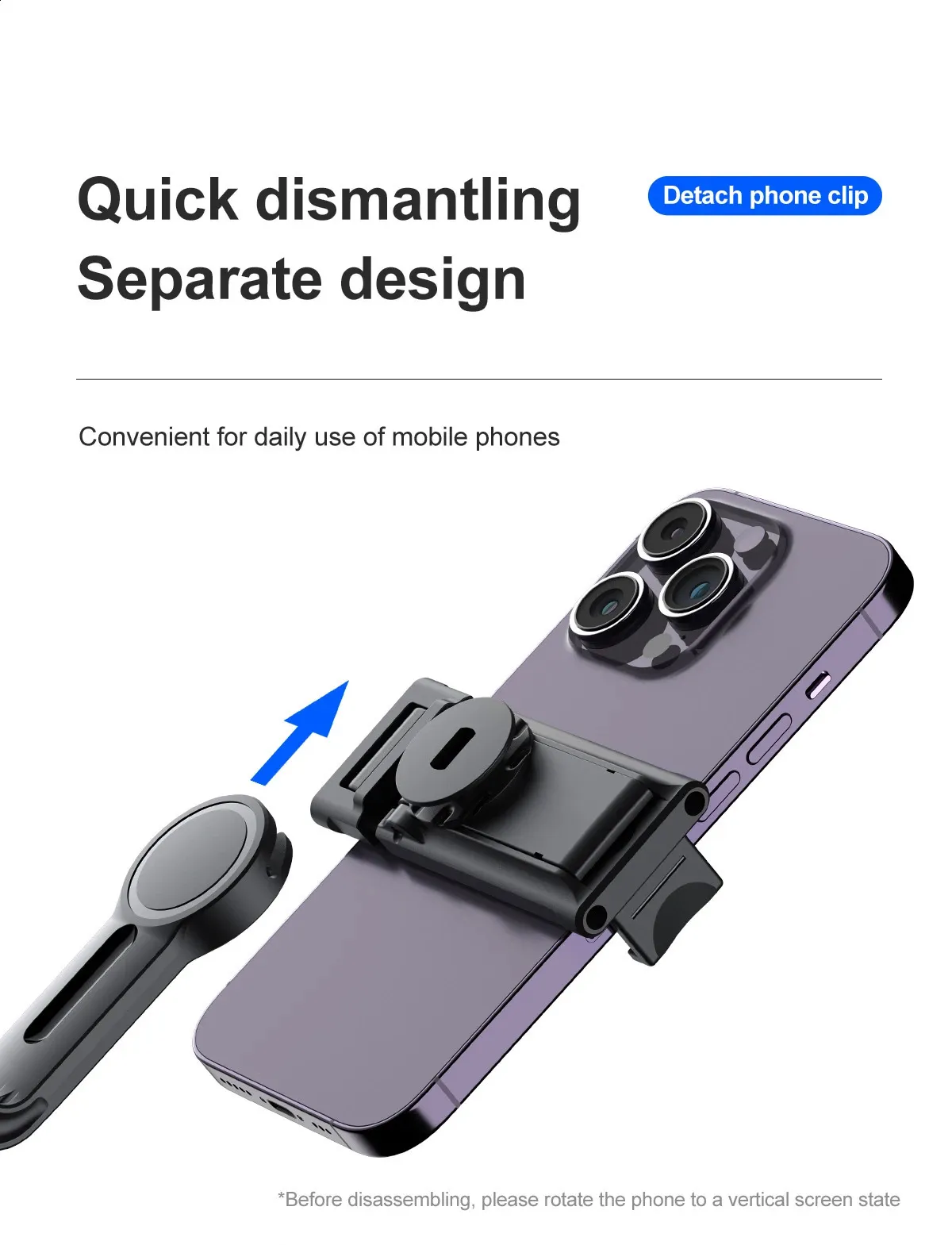 Selfieshow P02 Gimbal 360 Rotation AI Automatic Tracking Shooting Stabilizer Detachable Phone Clip Mini Selfie Stick_voghion.com