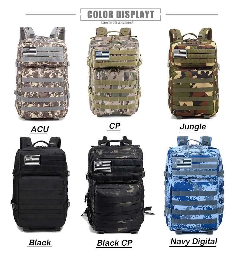 Qt&Qy Tactical Backpac 45L Large Capacity Man 3 Days Molle Hking Bags For Outdoor Trekking Camping Backpack_voghion.com