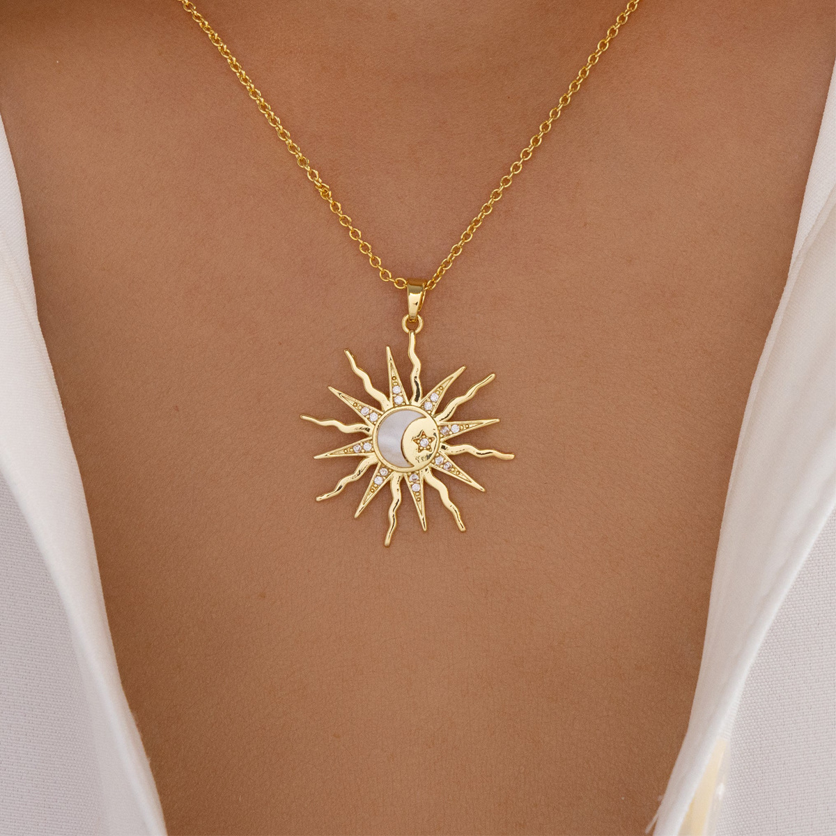 Alloy Sun Jewelry Fashion Star Moon Pendant Niche Versatile Inlaid Diamond Necklace