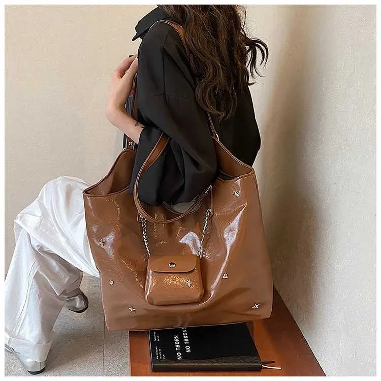 Sacs à bandoulière en cuir PU solide pour femmes, sacs de loisirs de grande capacité pour les déplacements féminins, sacs sous les bras avec étoiles et appliques, poignée_voghion.com