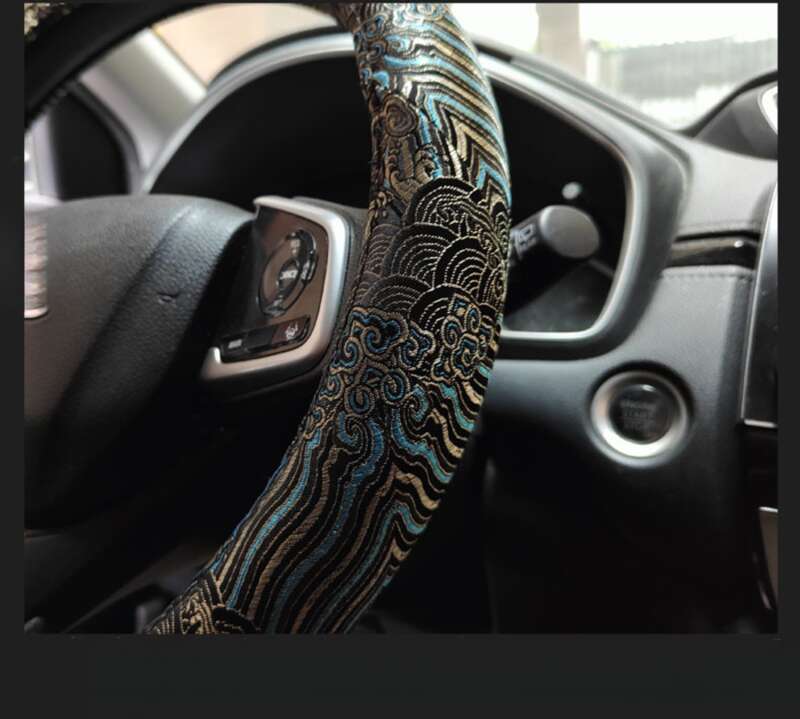Husă ghidon JDM, țesătură brocată, brodată, neagră, universală, antiderapantă, pentru patru anotimpuri, China-Chic_voghion.com