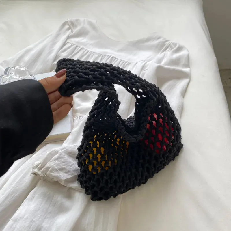 Lässige gewebte Damen-Umhängetaschen, gestrickte Handtaschen, große Kapazität, Shopper-Tasche, weibliche Strand-/Reise-Geldbörsen aus Baumwolle 240826_voghion.com