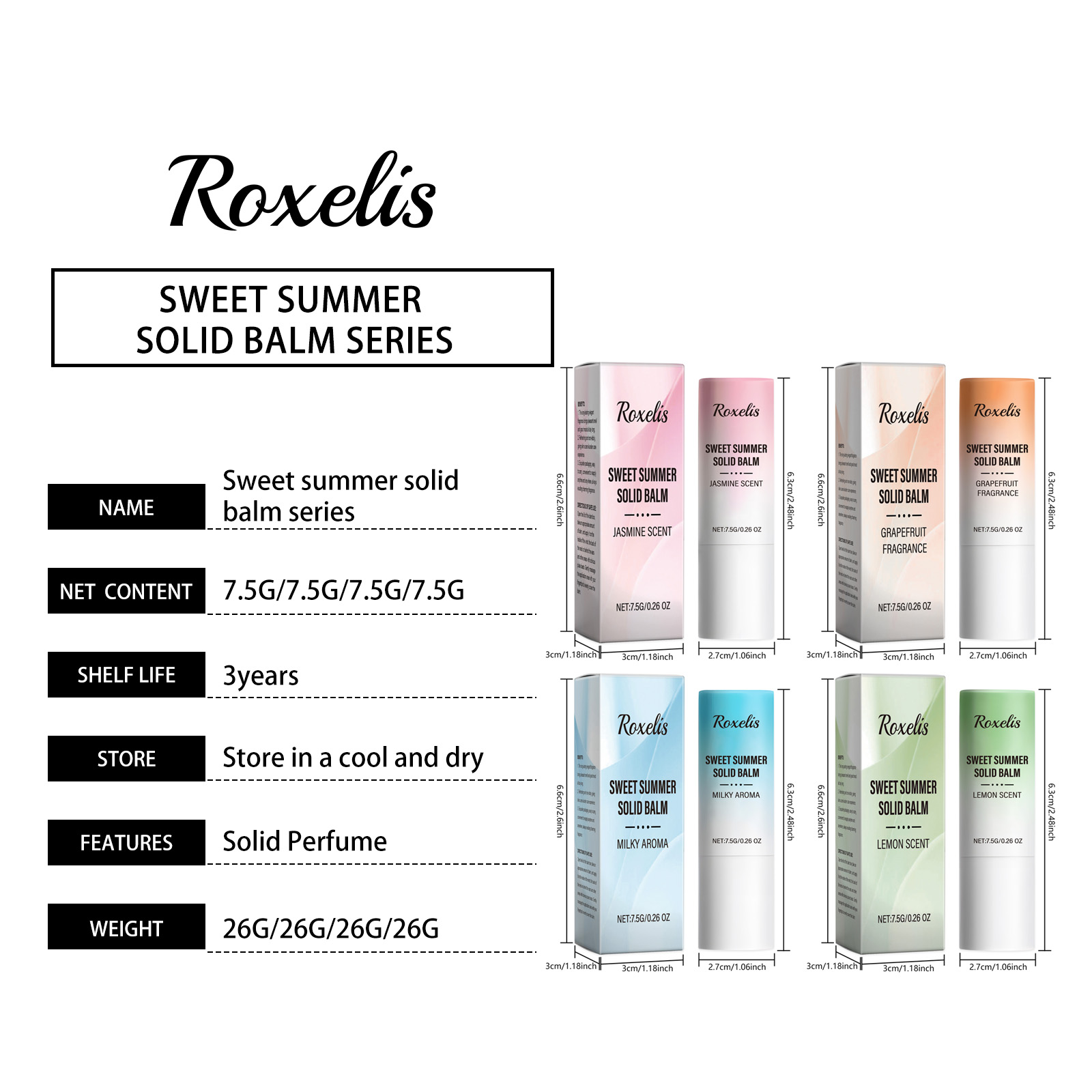 Roxelis Sweet Summer Solid Perfume Balm Frisse subtiele geur Reisvriendelijk Langdurig Natuurlijke huidverzorging doordrenkt Niet-vettig_voghion.com