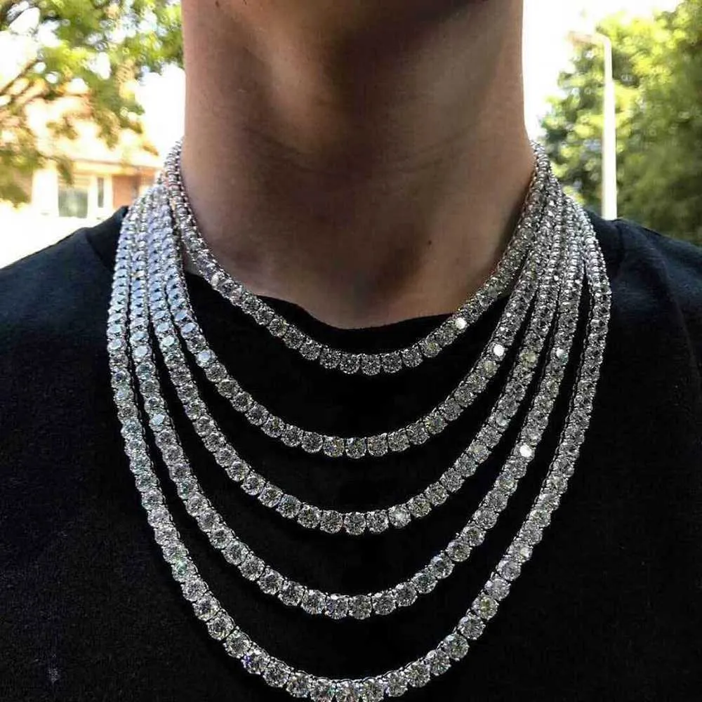 Collana da tennis in moissanite e zircone VVS con catena in acciaio e oro con diamanti da 3 mm, 4 mm e 5 mm_voghion.com