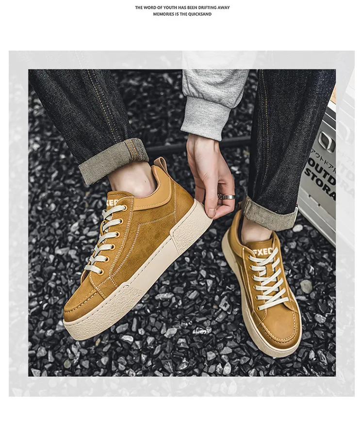Baskets en cuir pour homme semelle épaisse style coréen_voghion.com