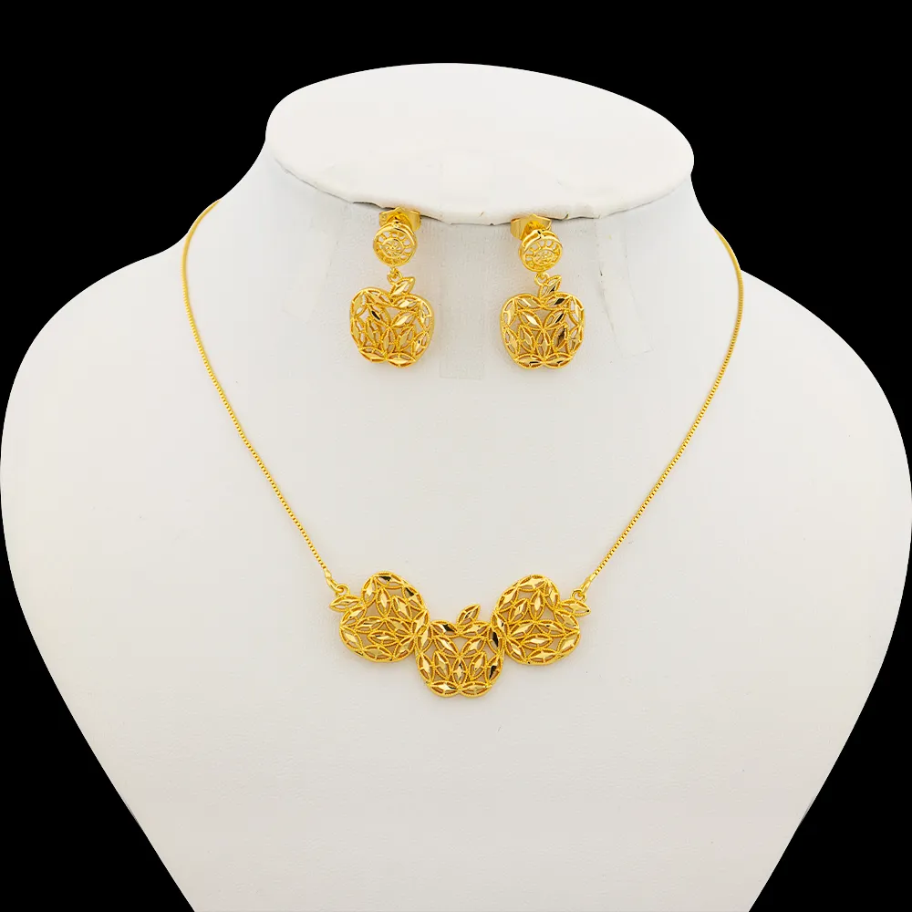 Set di gioielli color oro per matrimonio, orecchini con collana carina, fiore, foglia, stella, ciondolo, squisita catena a maglie, orecchini a bottone romantici_voghion.com