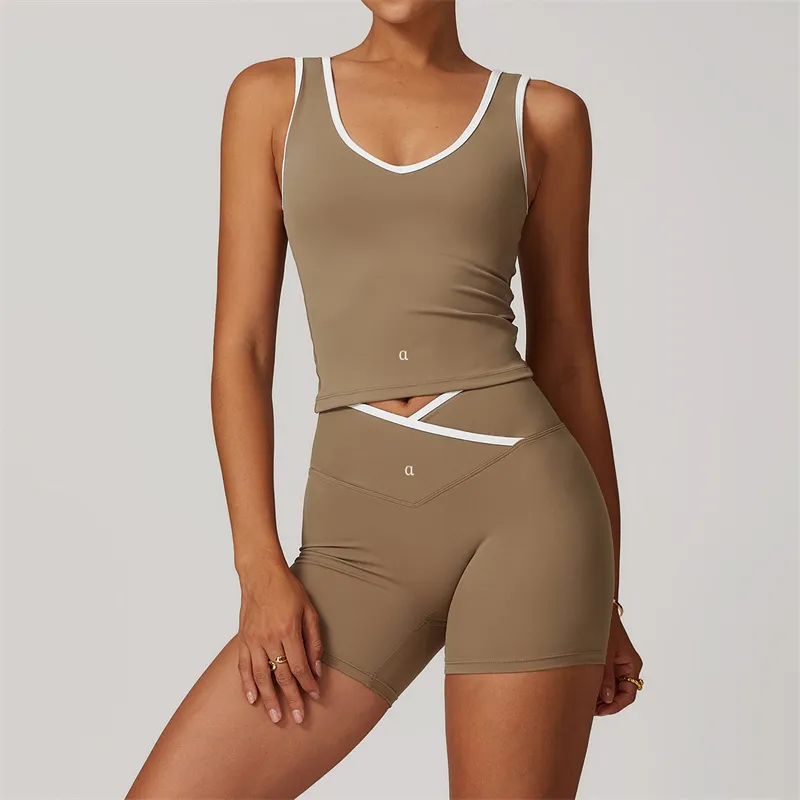 8843 Ensemble de yoga pour femmes, deux pièces, bralette, survêtements de sport, soutien-gorge, short Fiess, pantalon Fared, vêtements de sport d'entraînement_voghion.com